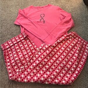 xhilarstion Sleepwear Pink Top Polka Dots PJ Bottoms Breast Caner Logo

Size XL